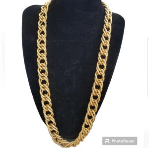ERWIN PEARL DESIGNER VINTAGE TEXTURED DOUBLE LINK CHAIN STATEMENT NECKLACE